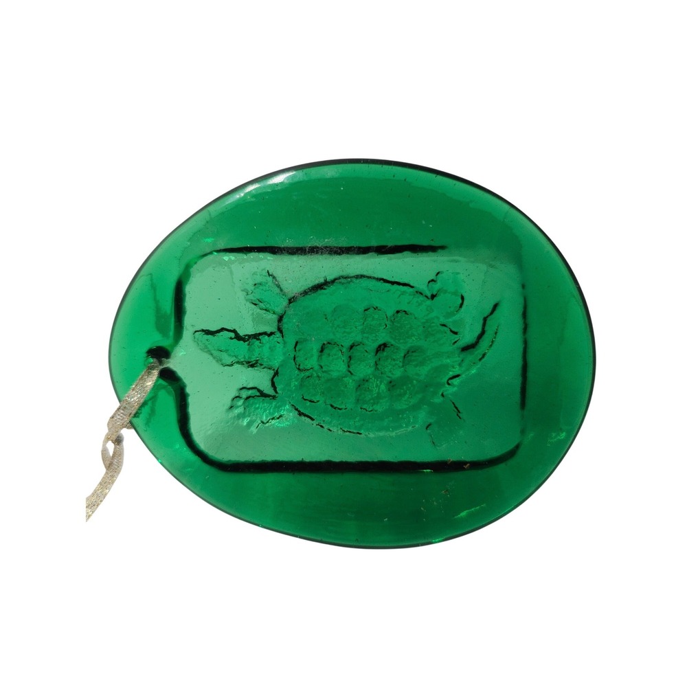 Vintage Blenko Green Glass Turtle Pendant‎ Charm Hanging Ornament Art